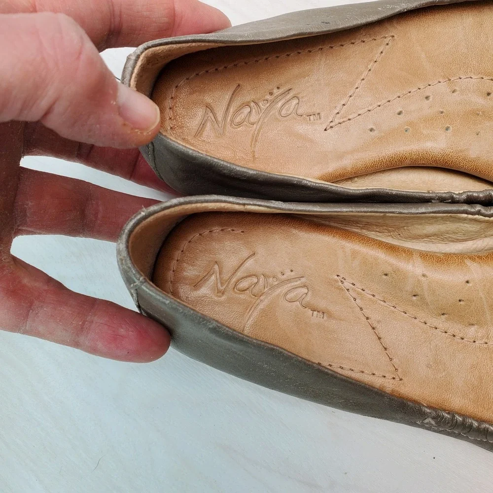 Naya Womens Leather Ballet Flats Floral Detail Comfort Slip On Shoes Size‎ 4M